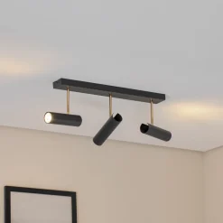 Axion taklampe, 3 lyskilder, svart/gull, lang, stål