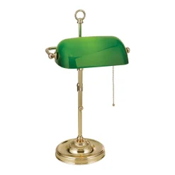 Banklampe Harvard med trekkbryter, messing/grønn