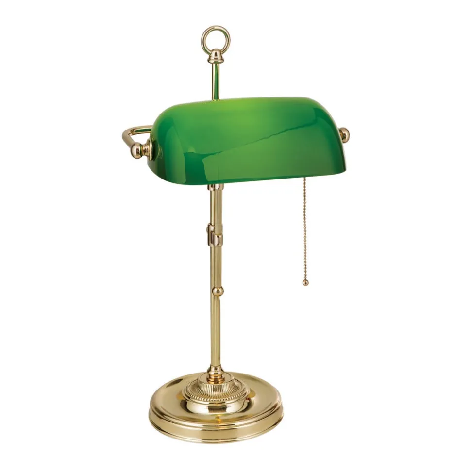 Banklampe Harvard med trekkbryter, messing/grønn