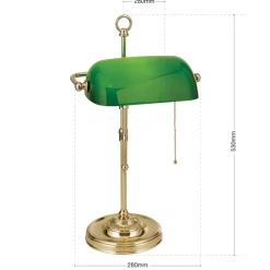 Banklampe Harvard med trekkbryter, messing/grønn