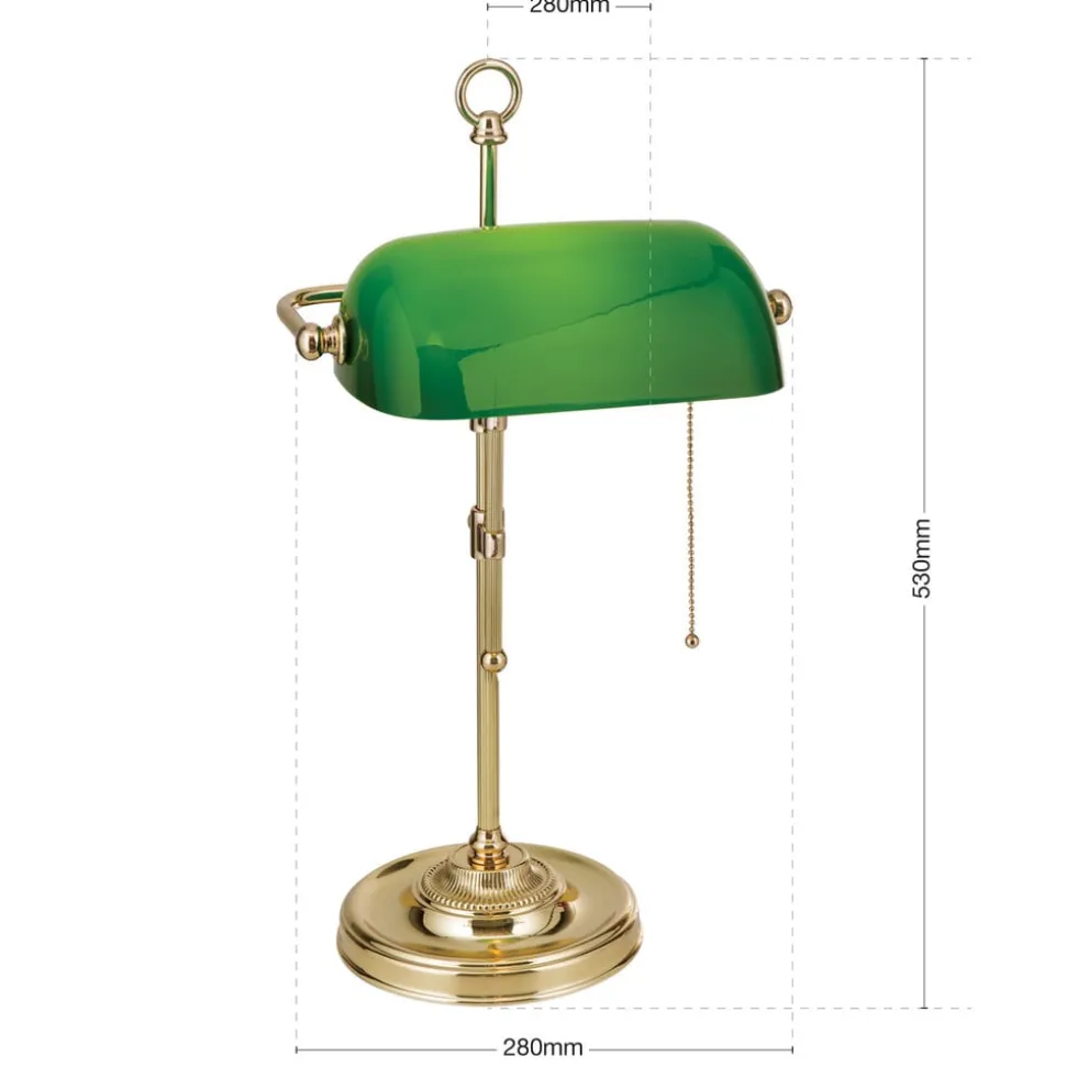 Banklampe Harvard med trekkbryter, messing/grønn