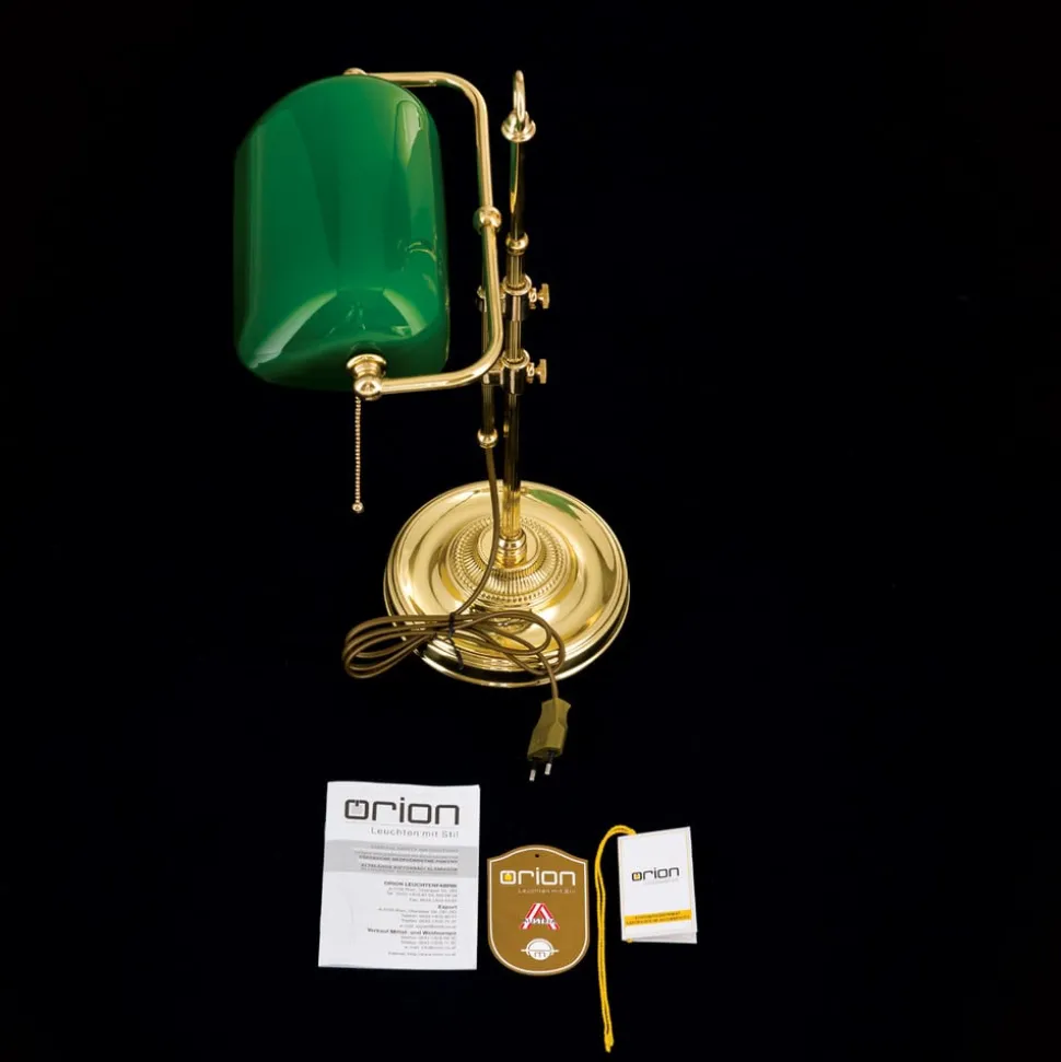 Banklampe Harvard med trekkbryter, messing/grønn