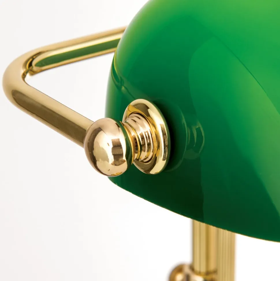 Banklampe Harvard med trekkbryter, messing/grønn