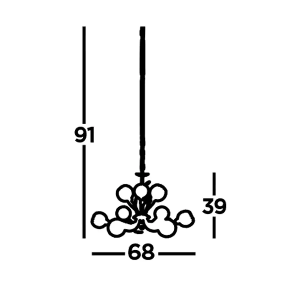 Bellis II lysekrone, antikk messingfarget, glass, 9 lyskilder, G9
