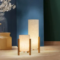 Bordlampe 3193, tre, tekstil i lin, høyde 32 cm