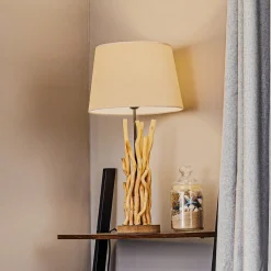 Bordlampe Agar med stoffskjerm og treelement