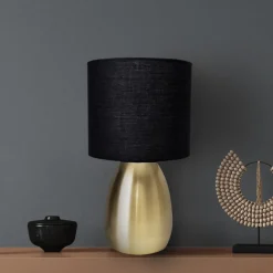 Bordlampe Aurum, tekstilskjerm, svart/gull