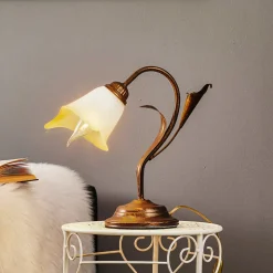 Bordlampe Lucrezia i bronse med blomsterskjerm