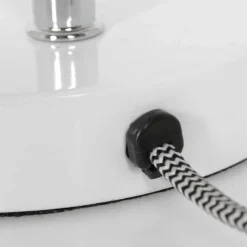 Bordlampe med fjær, hvit, metall, fleksibel arm, med bryter