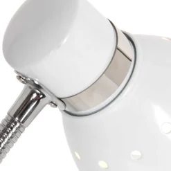 Bordlampe med fjær, hvit, metall, fleksibel arm, med bryter