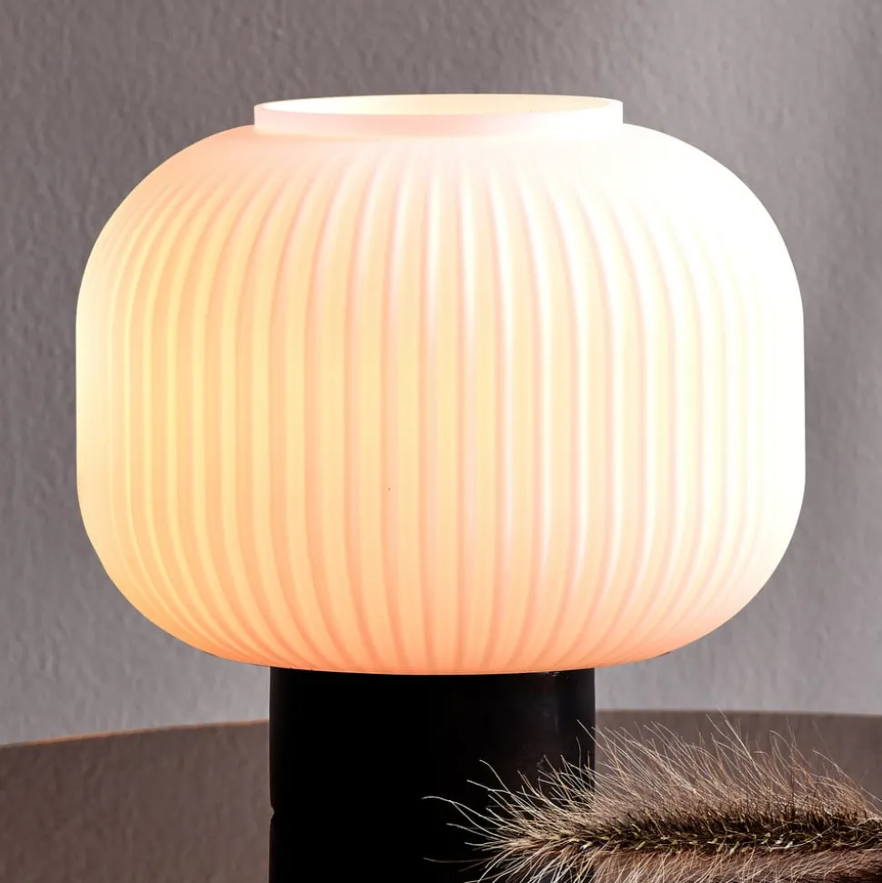 Bordlampe Milford med glasskjerm, svart fot