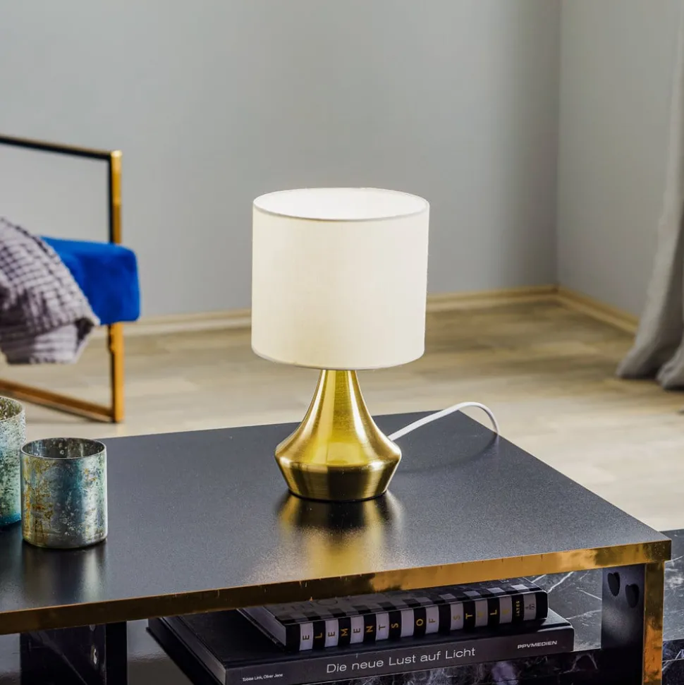 Bordlampe Ottone med tekstilskjerm, messing