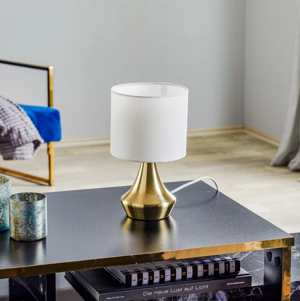 Bordlampe Ottone med tekstilskjerm, messing