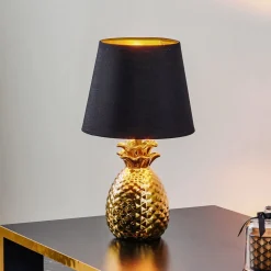 Bordlampe Pineapple i keramikk i gull og svart