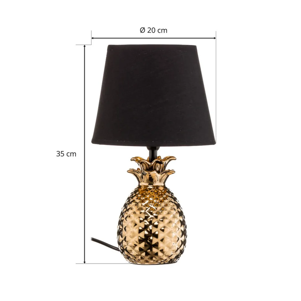 Bordlampe Pineapple i keramikk i gull og svart