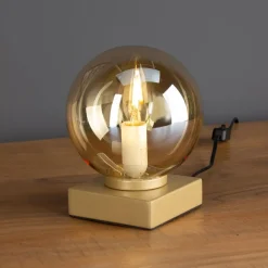 Bordlampe Pluto gull med glasskule krem