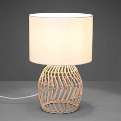 Bordlampe Rike, rottingfot og stoffskjerm