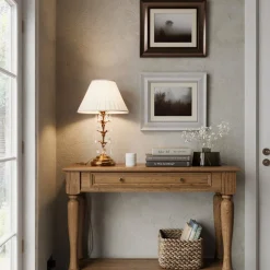 Bordlampe Teresa med krystaller og tekstilskjerm