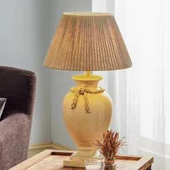 Bordlampe Treccia med stoffskjerm