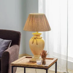 Bordlampe Treccia med stoffskjerm