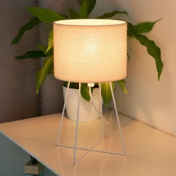 Bordlampe Trixi med trådramme hvit/beige, stoff, E14