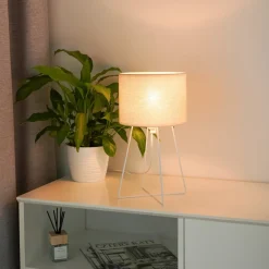 Bordlampe Trixi med trådramme hvit/beige, stoff, E14