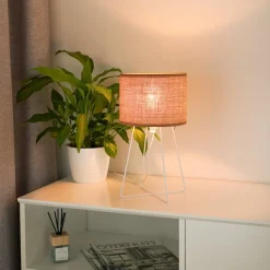 Bordlampe Trixi med trådramme hvit/beige, stoff, E14