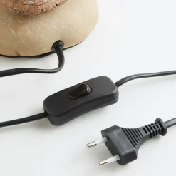 Bordlampe Vera, stoffskjerm og steindekor, 38 cm