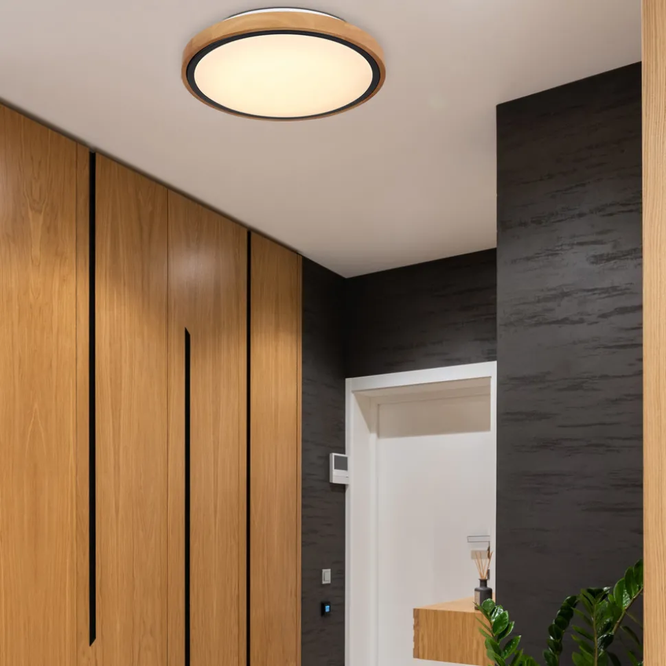 Bruno LED-taklampe med treramme CCT Ø 30 cm