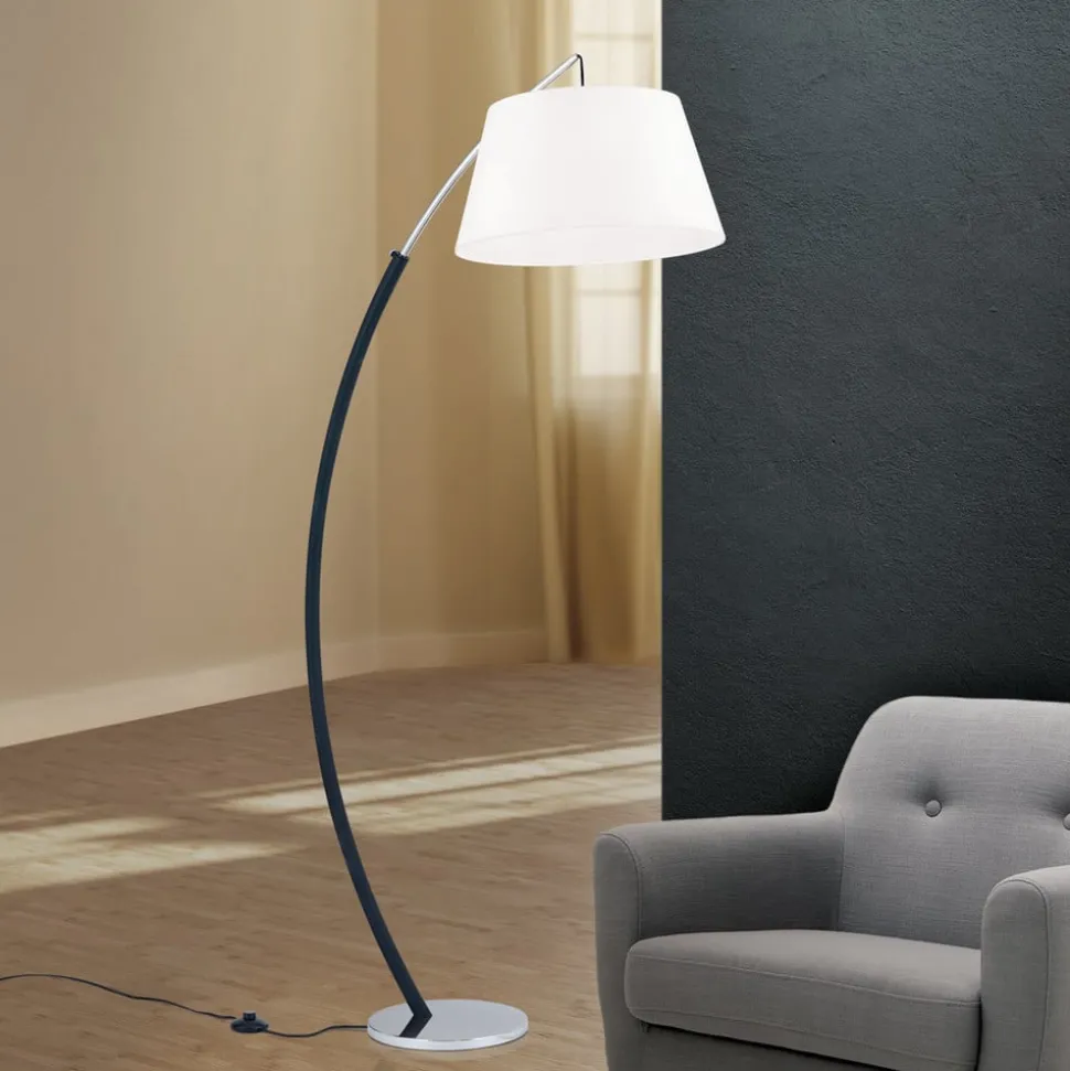 Buelampe Philipp med stoffskjerm krom/svart