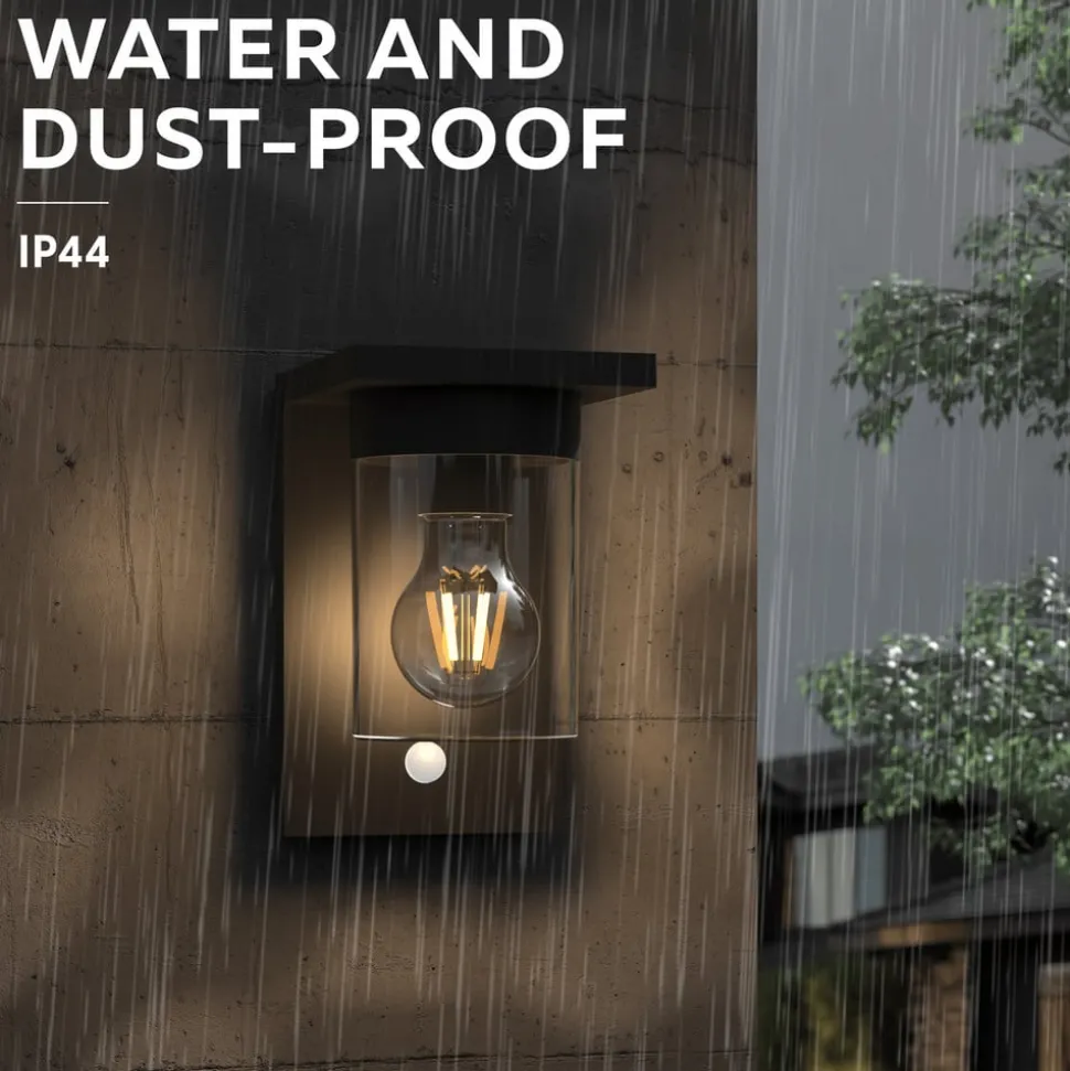 Calex Asti utendørs LED-vegglampe, sensor, IP44, svart