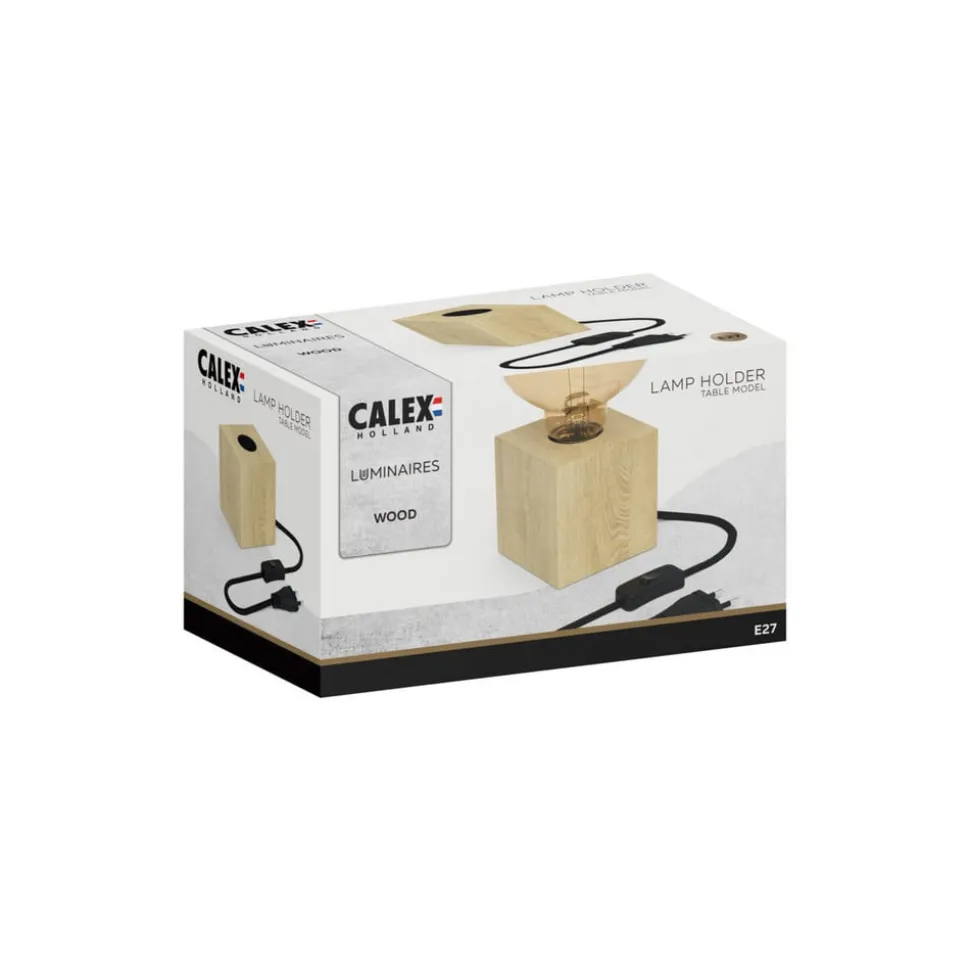 Calex bordlampe i kubeform med trefiner