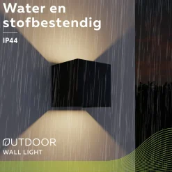 Calex LED oppladbar utendørs vegglampe med sensor, opp/ned, svart