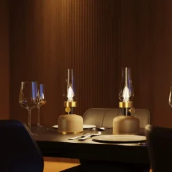 Calex LED-bordlampe med batteri Lavinio, sandfarget, dimmer