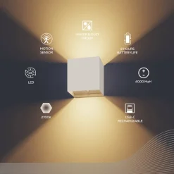 Calex LED-utendørs vegglampe med batteri og sensor Volterra, hvit, IP44