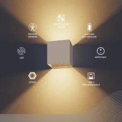 Calex LED-utendørs vegglampe med batteri og sensor Volterra, sand, IP44