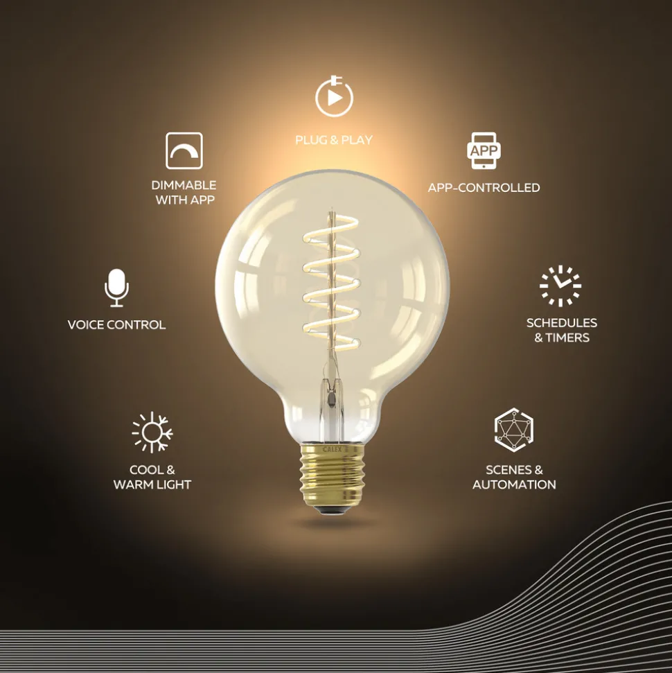 Calex Smart LED E27 7W G95 1800 - 3000 K Glødetråd 2-pak