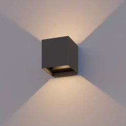 Calex utendørs LED-vegglampe Cube, opp/ned, høyde 10 cm, antrasitt