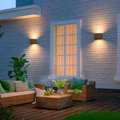 Calex utendørs LED-vegglampe oval, opp/ned, høyde 10 cm, rustbrun