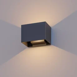 Calex utendørs vegglampe Rektangel opp/ned, høyde 10 cm, svart