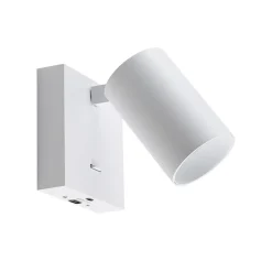 CAN TILT veggspot, hvit, 10 x 10 cm, metall, bryter, USB