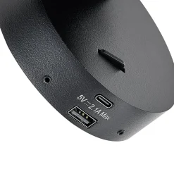 CAN TILT veggspot, svart, Ø 10 cm, metallbryter USB