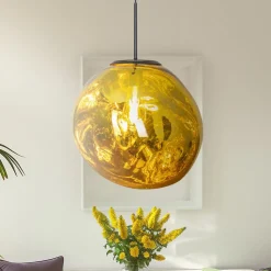 Canopus hengelampe, gullfarget, Ø 36 cm, glass, E27