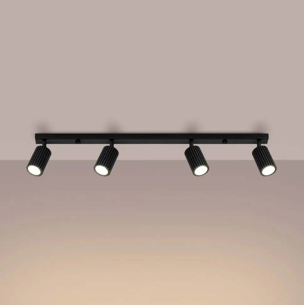 Carbon downlight, svart, lengde 81 cm, aluminium, 4 lyskilder.