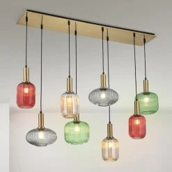 Carneval pendellampe, fargerik, lengde 140 cm, glass, 8 lyskilder.