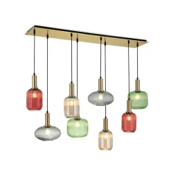 Carneval pendellampe, fargerik, lengde 140 cm, glass, 8 lyskilder.