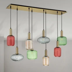 Carneval pendellampe, fargerik, lengde 140 cm, glass, 8 lyskilder.