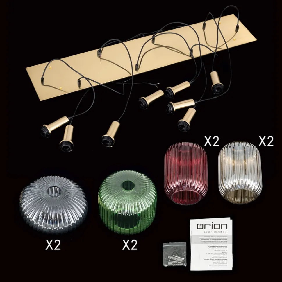 Carneval pendellampe, fargerik, lengde 140 cm, glass, 8 lyskilder.