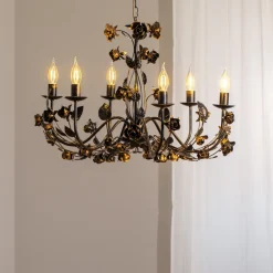 Carolina lysekrone, bronsefarget, 6 lyskilder, jern