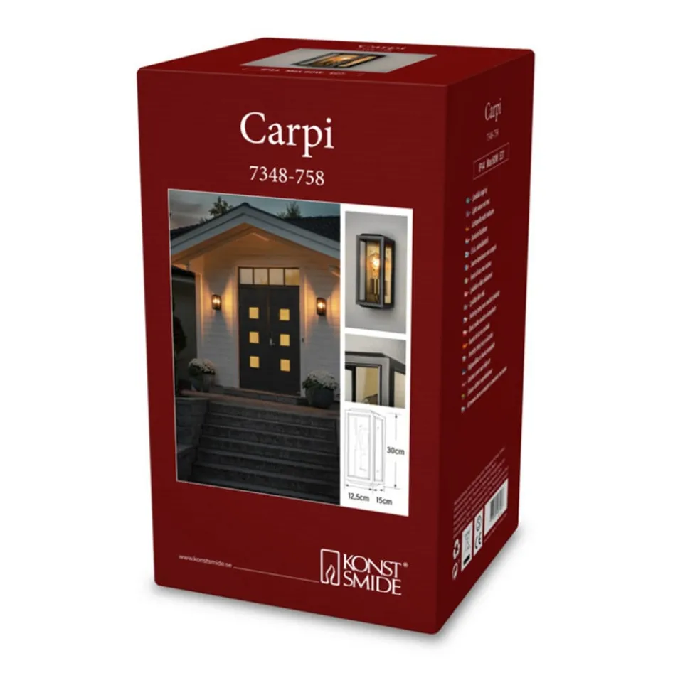 Carpi utendørs vegglampe, svart, bredde 12,5 cm